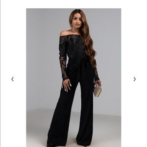 Dress Me Up Off Shoulder Lace Jumpsuit (BLUE)